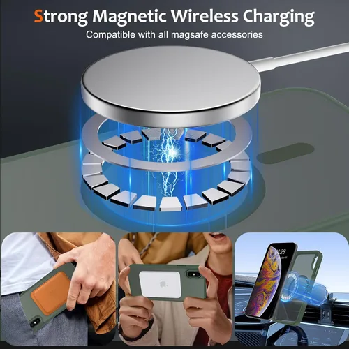 Vista 401 de Anuck - Funda magnética para iPhone 11 compatible con MagSafe, carcasa trasera mate translúcida dura, borde de TPU, delgada, resistente a impactos