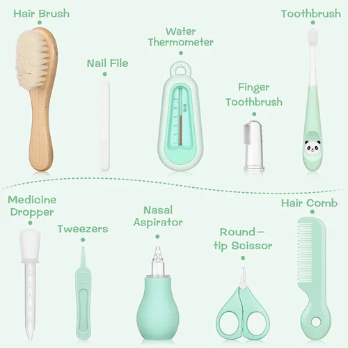 Vista 5 de Kit de cuidado de la salud y aseo del bebé, artículos esenciales para guardería, regalo para recién nacidos, bebés, niños y niñas, 13 piezas