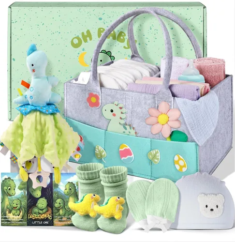 Vista 7 de Cesta de Regalo para Baby Shower - Juego de Regalo para Bebé con Organizador de Pañales, Regalos para Nueva Mamá, Regalos de Revelación de Género