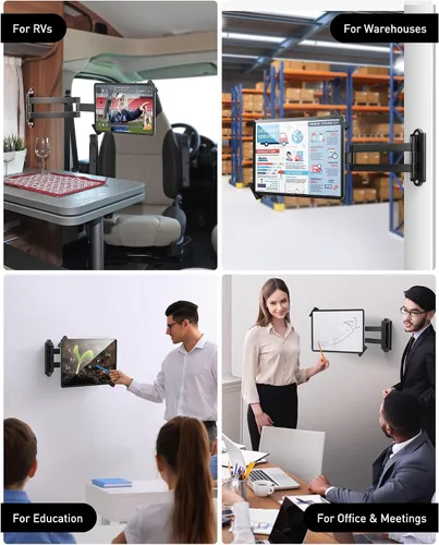 Vista 5 de AboveTEK Soporte de pared para tablet, soporte de tableta de rotación de 360° con brazo de extensión, soporte de cocina antirrobo para tabletas de 7