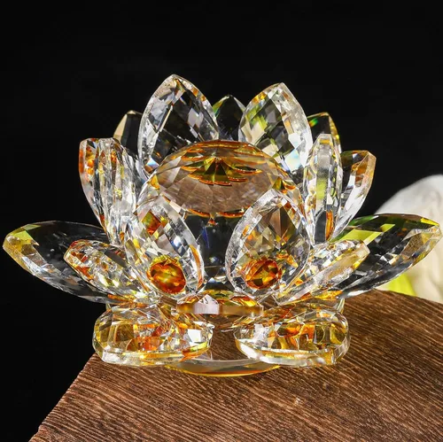 Vista 10 de Flor de loto de cristal brillante, 4 pulgadas, reflejo de loto de cristal transparente para Feng Shui, decoración del hogar, adornos o peso de papel
