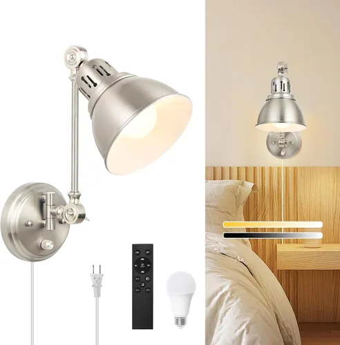 Vista 10 de GOODATE Apliques de pared enchufables, iluminación de pared con interruptor de encendido y apagado regulable, lámpara de pared con brazo oscilante