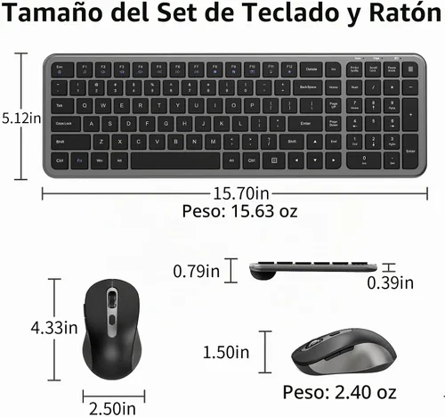 Vista 7 de Ratón inalámbrico silencioso compacto ultrafino ComboIronGrey KM358-Gris