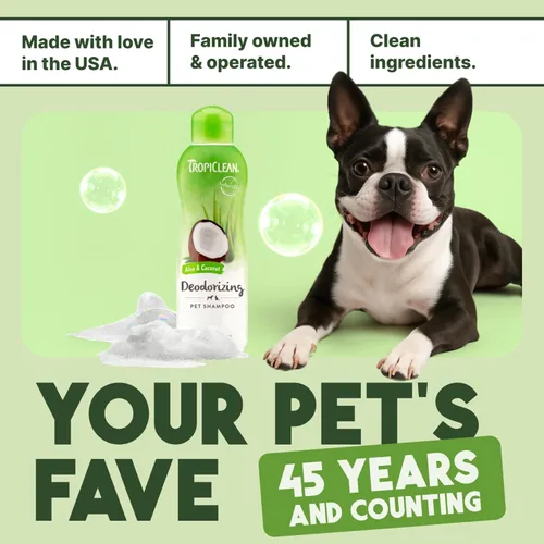 Vista 7 de TropiClean Champú desodorante para perros malolientes, potente control de olores, seguro para cachorros, fabricado en los Estados Unidos, aroma