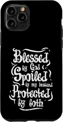 Vista 27 de iPhone 16 Blessed by God Spoiled by My Husband Funny Wife Mom Case