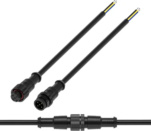 Vista 24 de BTF-LIGHTING Conector eléctrico de tuerca metálica de 2 pines, 18 AWG IP68, conector hembra macho de 7.87 pulgadas/7.9 in, cable de extensión