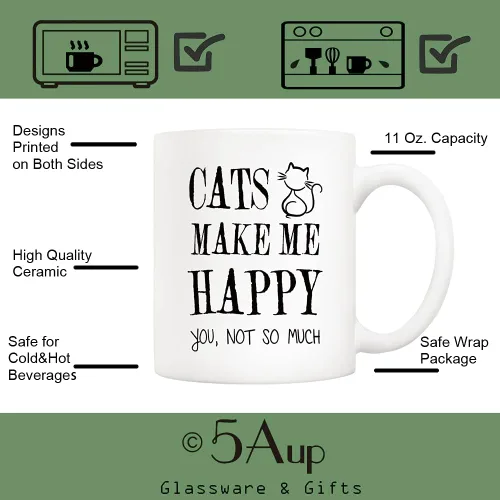 Vista 3 de 5Aup Taza de café divertida para amantes de los gatos, gatos me hacen feliz, no tantas tazas, regalos de Navidad para hombres y mujeres, 11 onzas