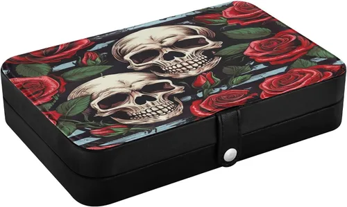 Vista 3 de Flradish Beautiful Rose and Skull Travel Jewelry Box,Portable PU Leather Small Jewelry Organizer for Earrings,Ring,Necklaces,Bracelets
