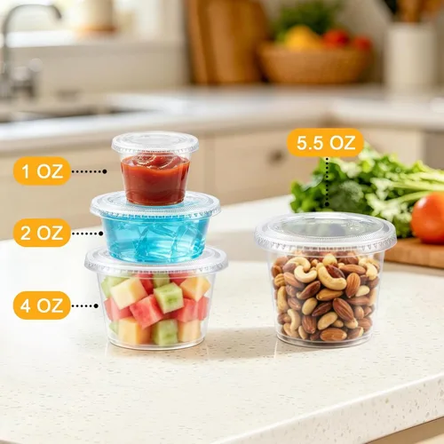Vista 5 de BYSNOW 360 juegos de vasos de gelatina de plástico de 4 onzas con tapas