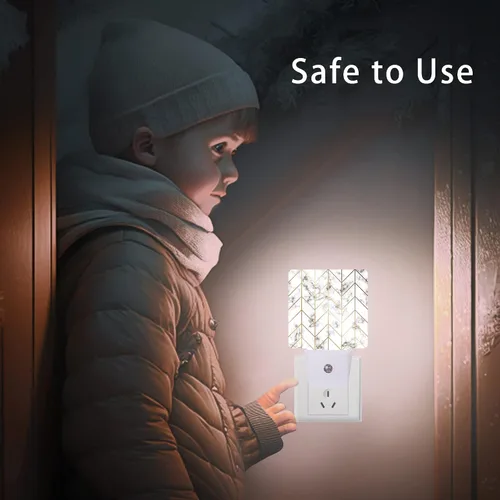 Vista 8 de Luz nocturna geométrica de línea de mármol, luces nocturnas enchufables con sensor de atardecer a amanecer para escalera/pasillo/cocina, lámpara