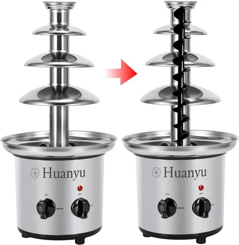 Vista 3 de Huanyu Fuente de fondue de chocolate de acero inoxidable pequeña torre de 4 niveles de altura 17.7 in para celebración/boda/cumpleaños/Navidad (220V)