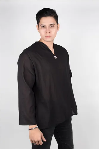 Vista 2 de Lofbaz - Camisa para hombre 100 algodón cuello en V camisa playera o estilo yoga
