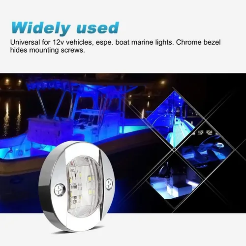 Vista 3 de Partsam 4 piezas de 3" pulgadas redondas luces marinas para barco cromadas, luces LED azules para montaje en popa, luces de anclaje de popa