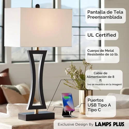 Vista 3 de 360 Lighting Roxie - Lámpara de mesa grande de 31 pulgadas con USB (2 unidades), color negro