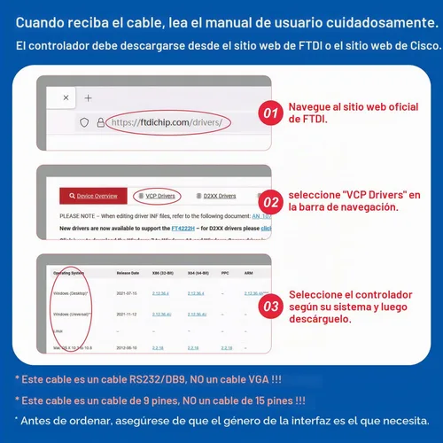Vista 3 de Adaptador USB a RS232 con chip FTDI, convertidor USB a DB9 Serial Hembra Compatible con Windows 10, 8.1, 8, 7, Vista, XP, Linux y Mac OS X 10.6