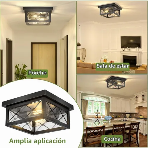 Vista 5 de Asnxcju Luminarias de Techo Estilo Granja para Montaje, Lámpara de Techo Empotrada Negra de 2 Luces con Pantalla de Vidrio Transparente, Lámpara
