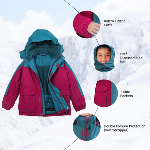 Vista 40 de Chaqueta de esquí impermeable para niñas, chaqueta de snowboard para exteriores, resistente al viento, con forro polar, abrigo de nieve cálido