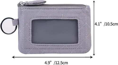 Vista 2 de Iconic Zip ID Case Card Holder for Women,Signature Cotton Coin Purse with Id Window,RFID Blocking Change Pouch with Key Chain(GREY)