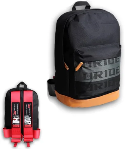 Vista 12 de W-POWER JDM Bride Racing Mochila de viaje para laptop con parte inferior marrón con correas de arnés ajustables (ASIMO-BK)