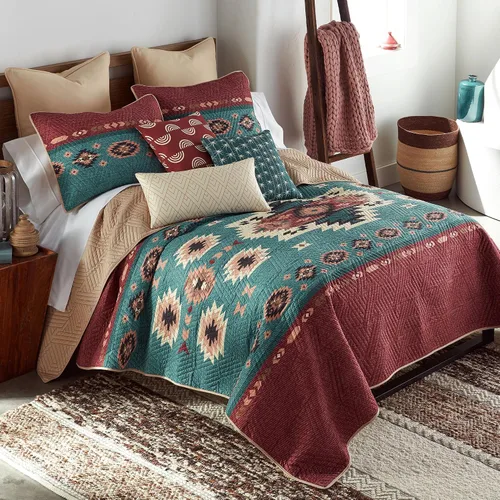 Vista 3 de Donna Sharp 25 Suroeste (Apache, Queen Set) Incluye edredón y dos fundas de almohada, lavable a máquina