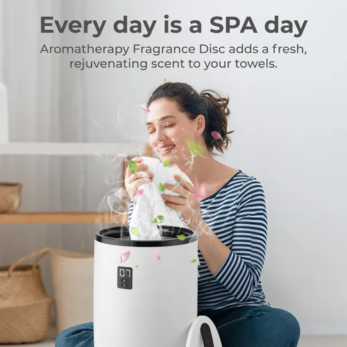 Vista 3 de SereneLife Calentador de toallas estilo cubo, calentador de manta portátil para spa y baño, gran capacidad, fragancia personalizable, apagado