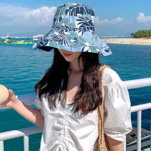 Vista 3 de HUAMULAN Sombrero de sol de verano para mujer, ala ancha, borde con alambre, floral, playa, cubo, sombreros reversibles, plegables, protección UV