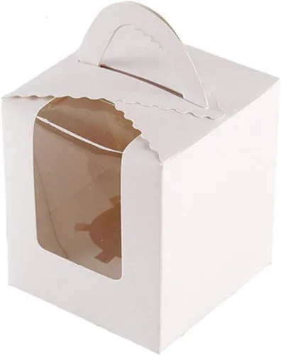 Vista 6 de 25 unidades de recipientes blancos individuales para cupcakes con insertos de ventana, asa para cajas de dulces de boda (25P-marrón)
