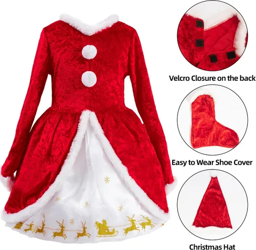 Vista 6 de IKALI Kids Holiday Santa Claus Costume Christmas Dress Holiday Party Dress-up Outfit for Boys Girls Children
