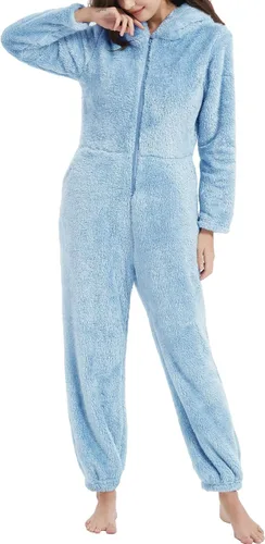 Vista 3 de COZYPOIN Pijama con capucha de forro polar para mujer, con cremallera, ropa de dormir con orejas