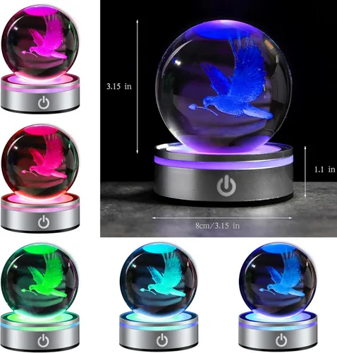 Vista 3 de Regalos de paloma 3D para mujer, bola de cristal de 3.150 in, figuras de paloma, decoración de animales, figura de paloma, regalos para habitación