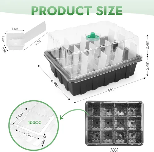 Vista 2 de Paquete de 5 bandejas para plantas con 60 extractores reutilizables, bandeja de inicio de semillas para semillas de lechuga con kit de cúpula