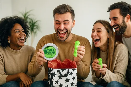 Vista 4 de Masilla para aliviar el estrés de masa de eneldo, divertido regalo de broma de pepinillos para adultos, juguetes extraños para aliviar el estrés