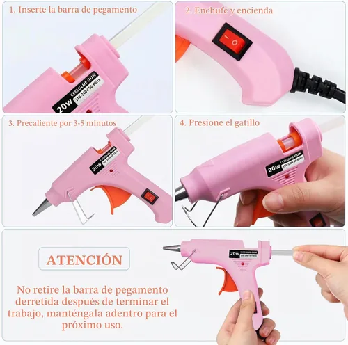 Vista 3 de Mini pistola de pegamento caliente, paquete de 8 para manualidades con 40 varillas, pistola de pegamento derretido, manualidades