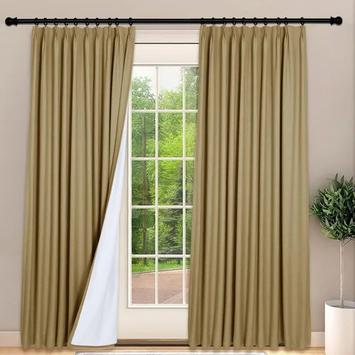 Vista 23 de Frelement Cortinas 100% opacas con forro térmico, cortinas de lino para decoración de Navidad, cortinas plisadas con aislamiento térmico