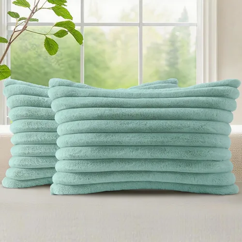 Vista 71 de decorUhome Fundas de almohada de piel sintética, juego de 2, decorativas, afelpadas, suaves, afelpadas, a rayas, parte posterior de terciopelo