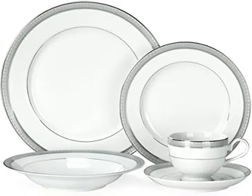 Vista 12 de Mikasa Parchment - Juego de vajilla de 40 piezas, servicio para 8, platos de porcelana duraderos, cuencos y tazas con diseño contemporáneo, apto