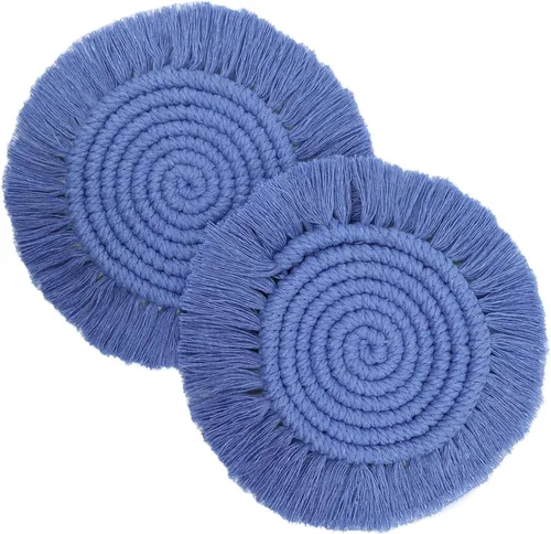 Vista 11 de Posavasos de automóvil boho de 3.8 pulgadas para portavasos, 2 posavasos para automóvil, posavasos absorbentes de macramé, bonito juego de posavasos