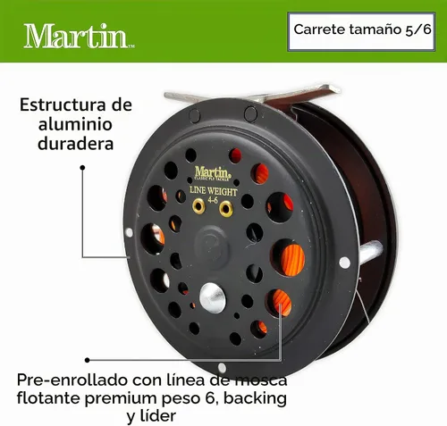 Vista 3 de [Usado] Martin - Kit completo de pesca con mosca, caña de pescar con mosca de 3 piezas de 8 pies 5/6 de peso, carrete de control de borde