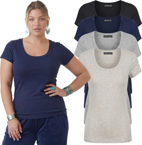 Vista 93 de Emmalise - Camiseta de manga corta para mujer, cuello redondo, estilo básico, pack de valor, tallas junior y grandes
