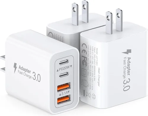Vista 14 de Bloque de cargador USB C de 40 W, paquete de 2 ladrillos de carga rápida de 4 puertos tipo C, adaptador de enchufe de pared dual PD&QC, ladrillo
