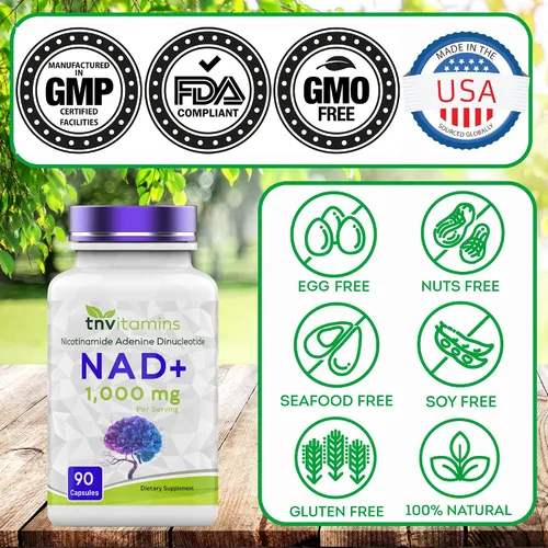Vista 5 de tnvitamins Suplemento NAD+ de 1,000 mg por porción - 90 unidades Cápsulas NAD de alta potencia Dinucleótido de adenina de nicotinamida Apoyo