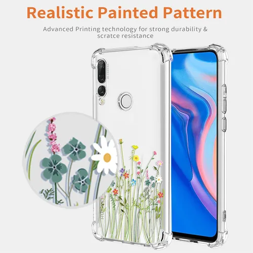 Vista 3 de Funda para Huawei Y9 Prime 2019/Honor 9X/P Smart Z STK-LX1 con protector de pantalla, funda transparente con patrones de jardín de flores, funda