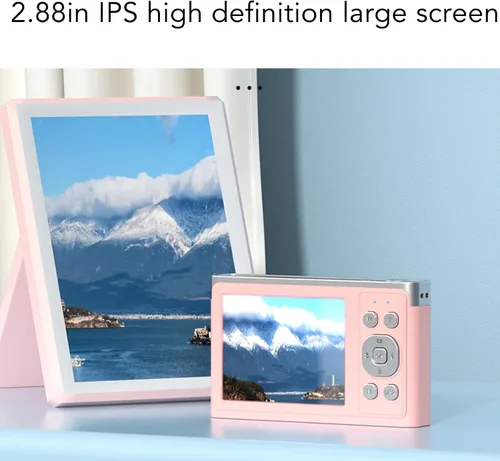 Vista 5 de Luqeeg Cámara digital 4K, cámara IPS HD de 2.88 pulgadas con enfoque automático AF, zoom digital, luz de relleno LED, rosa, compacta, 50 MP
