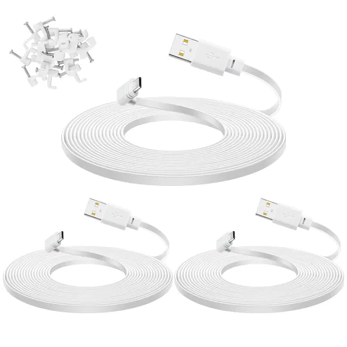 Vista 7 de Paquete de 3 cables de extensión para cámara WYZE Cam Pan V3, cable de alimentación plano de 1 pie Adaptador micro USB de 90 grados