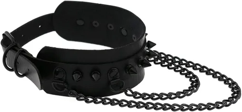 Vista 7 de FM FM42 Unisex Multicolor Simulated Leather PU Black-Tone Rivets Spike Spiked 2 Layer Chains Choker Collar Necklace