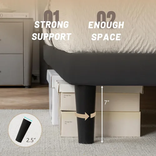 Vista 6 de Base de cama de plataforma de tamaño matrimonial con cabecera de terciopelo, soporte de listones de madera resistente, base de colchón, no requiere