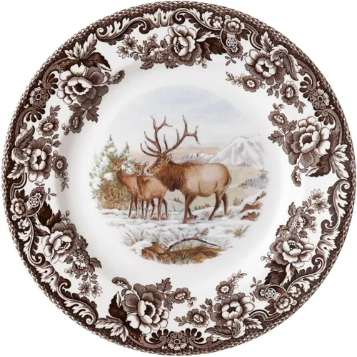 Vista 19 de Spode Woodland Bass Plato de Ensalada - 8" Loza Fina, Hecho en Inglaterra, Diseño de Pez de Caza con Borde de Flores Británicas para Ensaladas