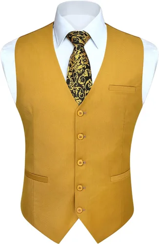 Vista 17 de HISDERN Vest 101 - Chaleco de traje ajustado para hombre con 3 bolsillos para negocios, formal, boda, baile de graduación y esmoquin casual a1-Negro