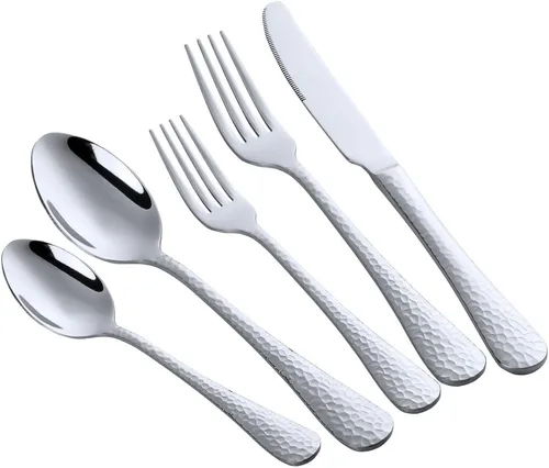 Vista 11 de Juego de cubiertos de acero inoxidable, multiusos para el hogar, cocina, restaurante, hotel, servicio de vajilla para 4 personas (negro, 20 piezas)