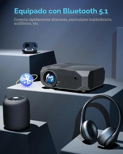Vista 7 de Proyector con WiFi y Bluetooth, proyector de película portátil para exteriores Native 1080P, zoom del 50% al 100%, pantalla de 400 pulgadas